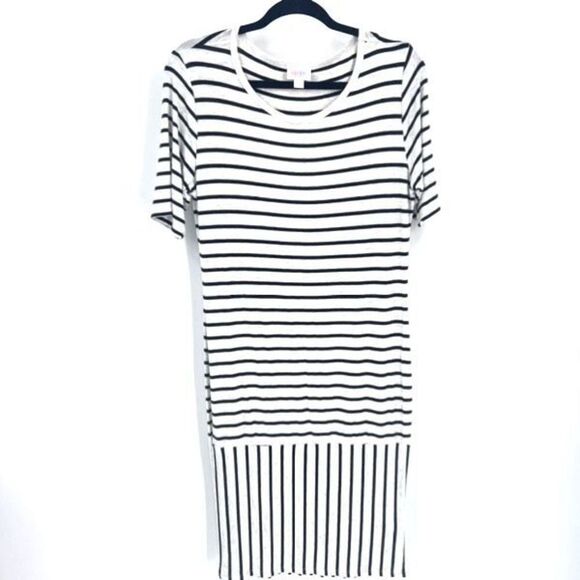 LulaRoe Women's Julia Black White Striped Shirt Dress Size Large Mixed print - Picture 1 of 7